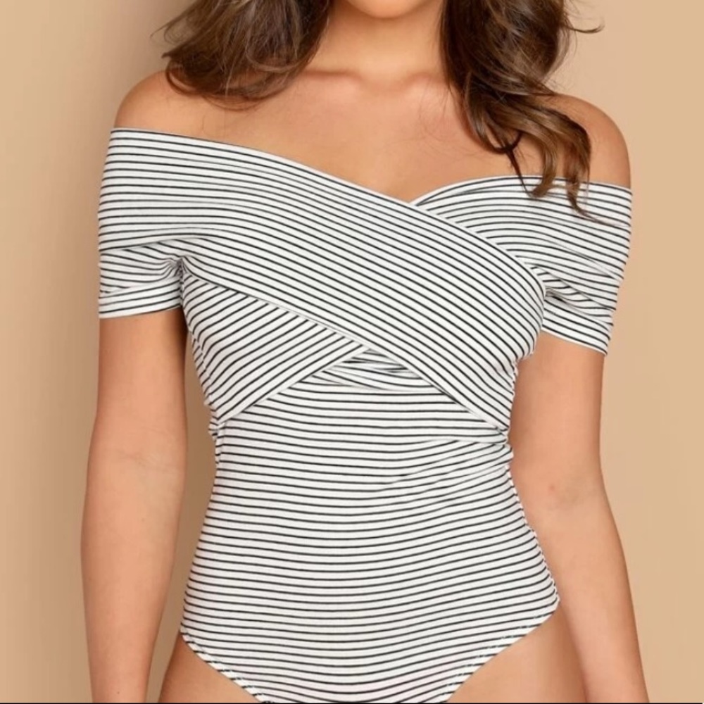 Wrap off the shoulder body suit.